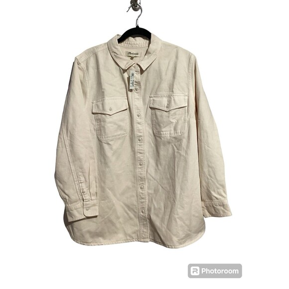Madewell Garment Dyed Twill Shirt Jacket Ivory Long Sleeve Button Up 2X - Picture 2 of 9